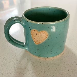 Handmade Teal Blue Pottery Clay Heart Mug Coffee Tea